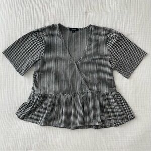 Madewell Crossover Peplum Top in Textured Gingham Check, size S